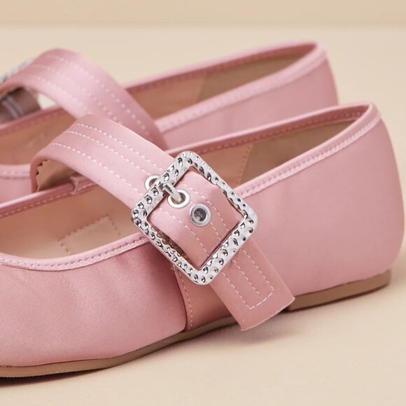 Lulus Rawler Dusty Rose Satin Buckle Ballet Flats/NIB/7M - Picture 3 of 13